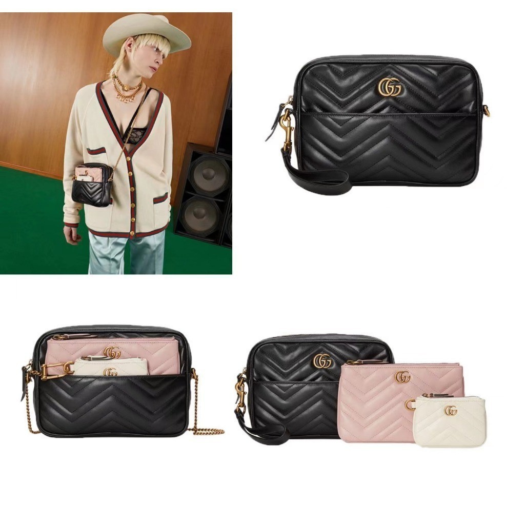 Gucci Double G Quilted Shoulder Bag 3-in-1 Mini Chain Bag Clutch Bag Coin Wallet 699758 Lg1u ของแท ้ 100 %
