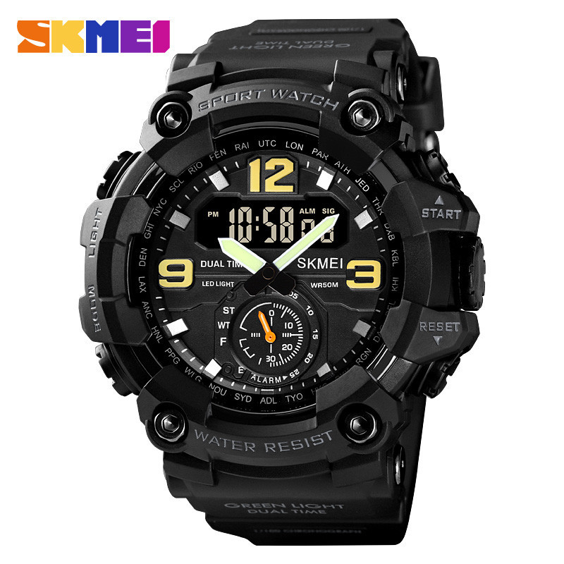 Skmei 1637 Dual Movement 3 Time Sport นาฬิกาข้อมือ Mens กันน้ํานาฬิกาอิเล็กทรอนิกส์ Montre Homme กันกระแทกดิจิตอลผู้ชายนาฬิกา 1155 1968