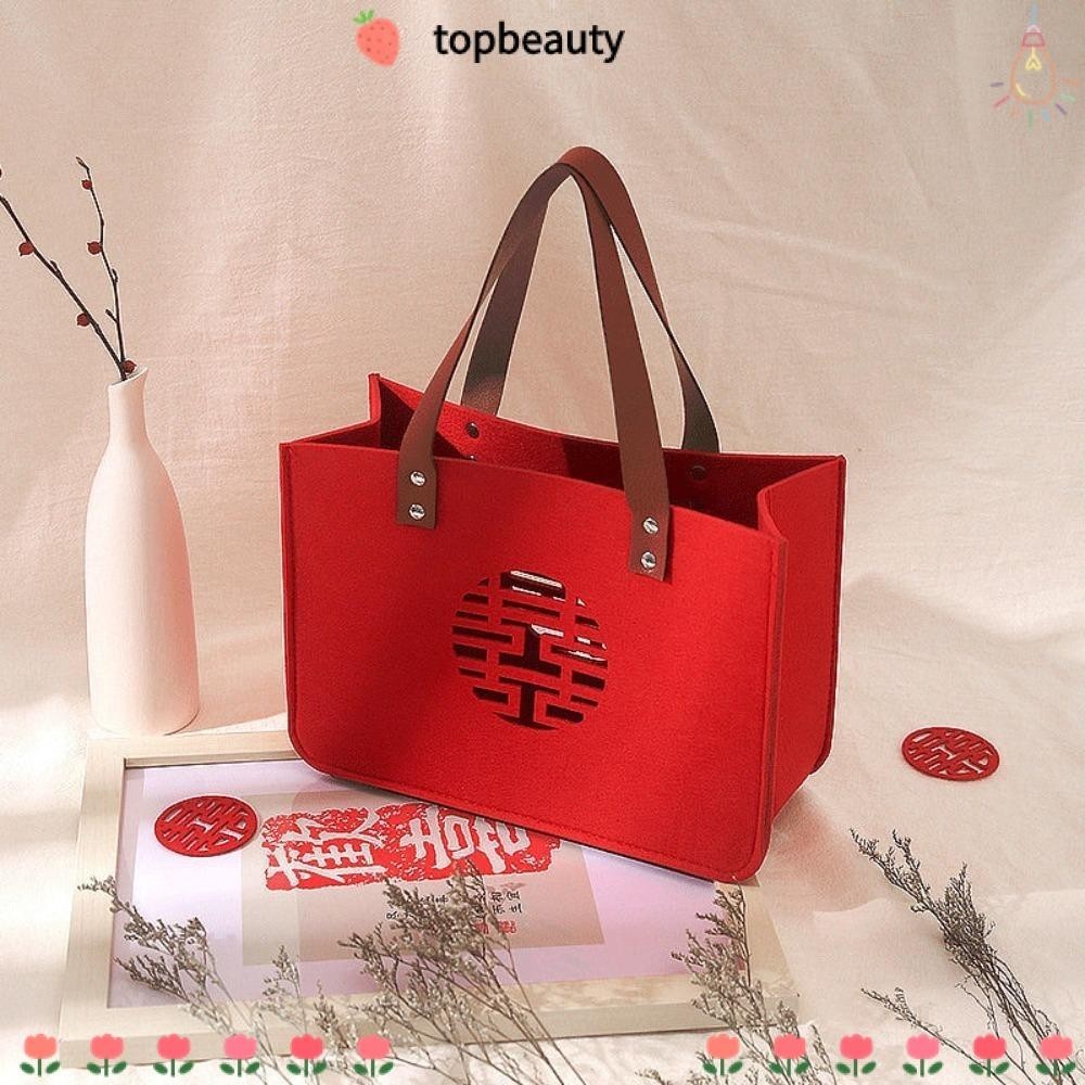 Topbeauty Candy Lucky Bag , Square Shape PU Handle Felt Gift Bag, Senior Felt Storage Bag