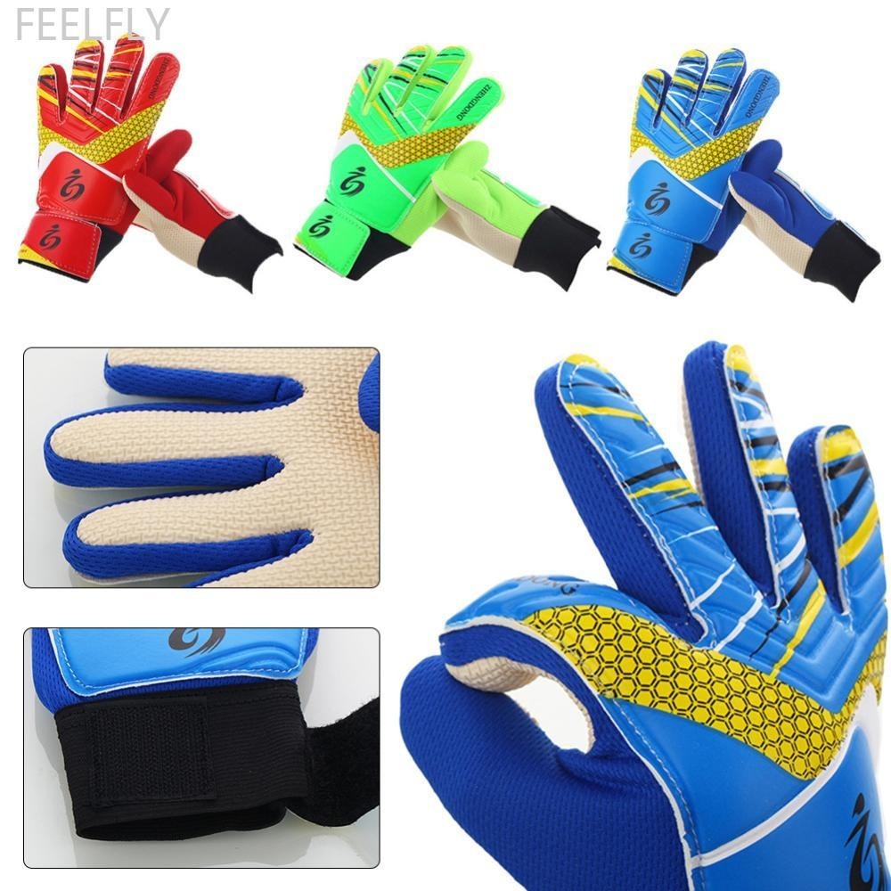 Felfly 1 คู ่ Latex Professional เด ็ กฟุตบอลผู ้ รักษาประตูถุงมือฟุตบอลถุงมือ Goalie Strong Full Finger ถุงมือป ้ องกันฟุตบอลถุงมือ K9L3