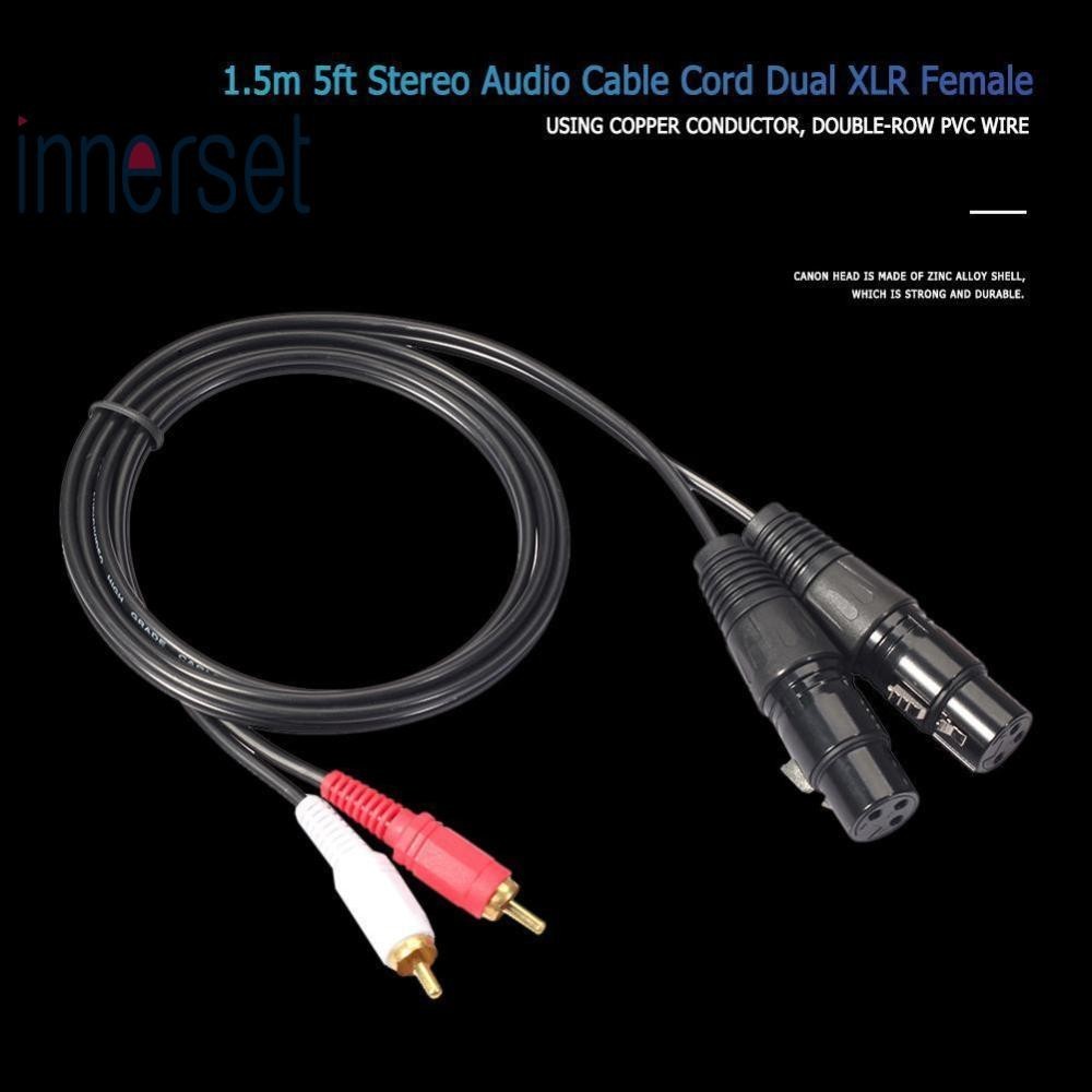 1.5m 5ft สเตอริโอ Dual RCA ชาย Plug to Dual XLR หญิงสายสัญญาณเสียงสายไฟ [innerset.th ]