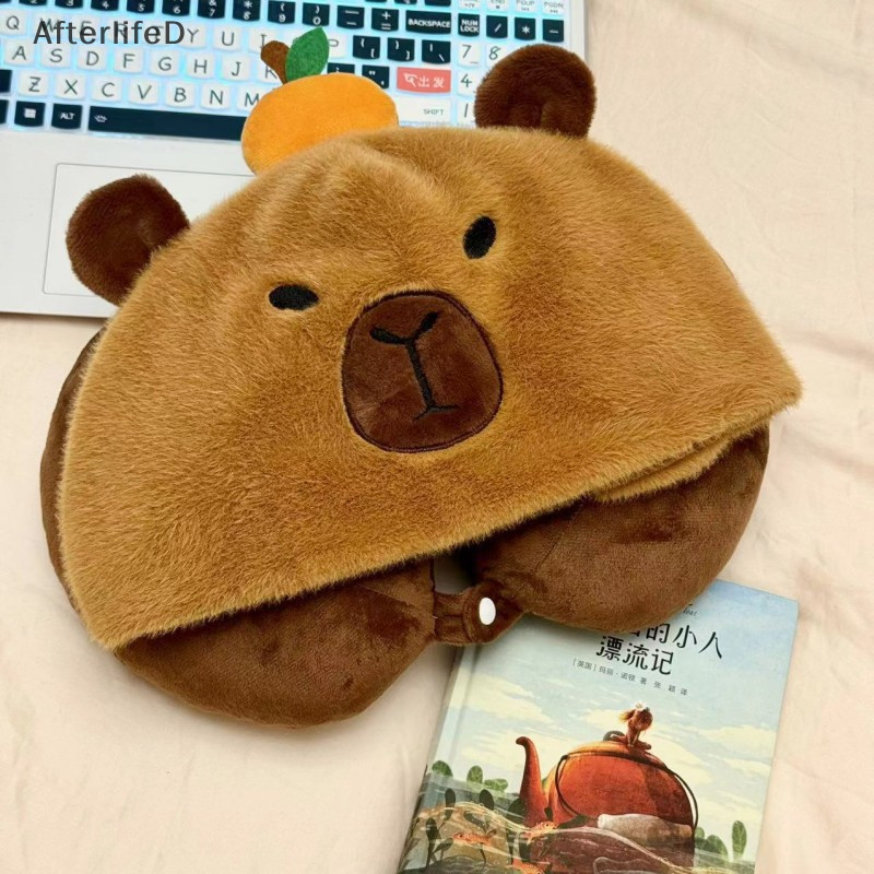 Af น่ารักการ์ตูน Capybara หมอน Plush สําหรับผู้หญิงสัตว์น่ารักหมอนยัดไส้ U รูปเบาะหมอนเดินทางหมอนรองคอ A