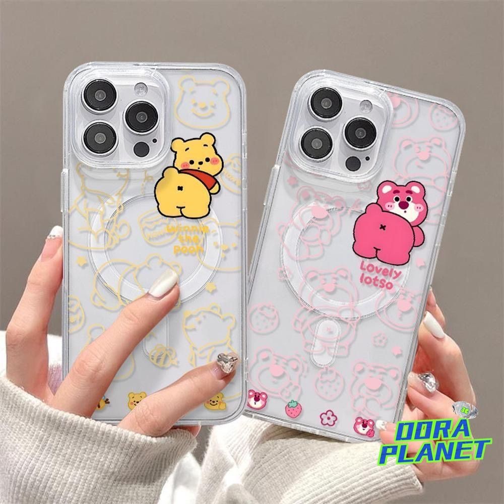 หลายสตรอเบอร์รี่หมีวินนี่เดอะพูห์เคสโทรศัพท์สําหรับiphone 15 PRO MAX 14 PRO MAX 13 12 11 PRO 15 Plus XS 7+ 8+ XSMAX XRแม่เหล็กชาร์จไร้สายซิลิโคน