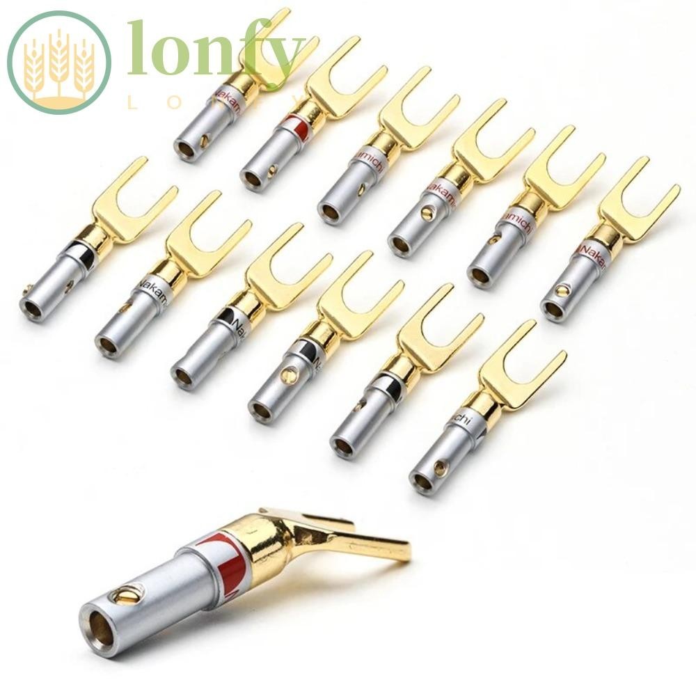 Lonfy 2PCS Y/U ปลั ๊ กกล ้ วย Set, Gold Plated Fork Spade Cable Connector, Professional Plug Adapter Nakamichi ลําโพงลวด