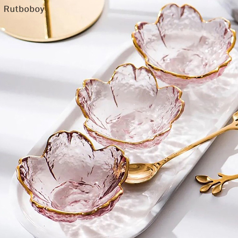 [ Rut ] จานปรุงรส Cherry Blossoms จานแก ้ วเล ็ ก Nodic Gold Inlay Sauce Bowl COD