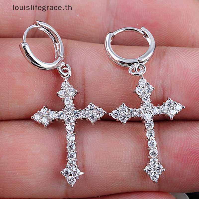 Lgth 1 PC Zircon คริสตัล Cross ต่างหูผู้หญิง Drop ต่างหู Gothic Punk Hip Hop หญิง Dangle ต่างหูเครื่องประดับ HOT