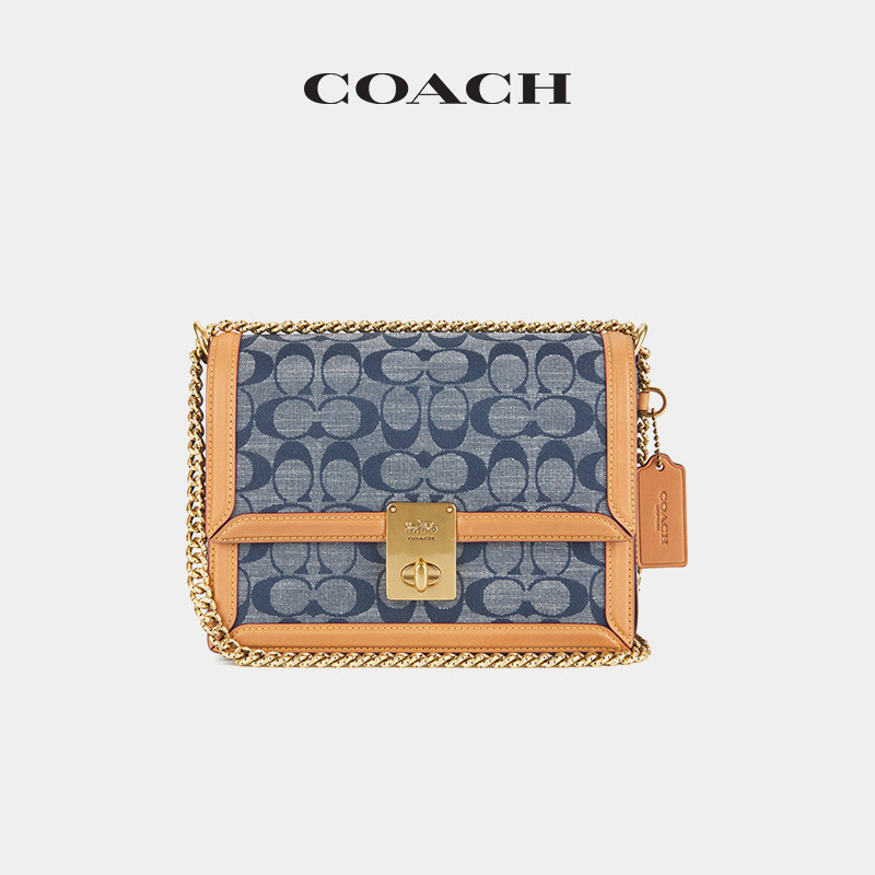 Coach Ladies Classic Hutton กระเป๋าสะพายไหล่กระเป๋าสะพายข้างกระเป๋าโซ่ ขายร้อน