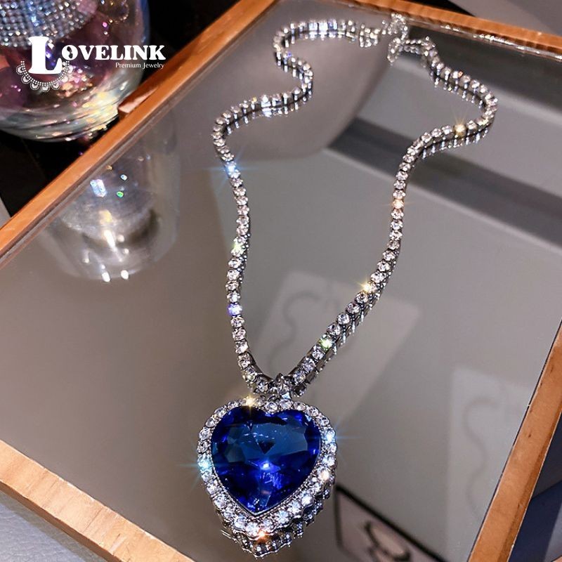 Titanic Heart of The Ocean Neckalce, Royal Blue Crystal พร ้ อมเครื ่ องประดับสร ้ อยคอชุบเงิน