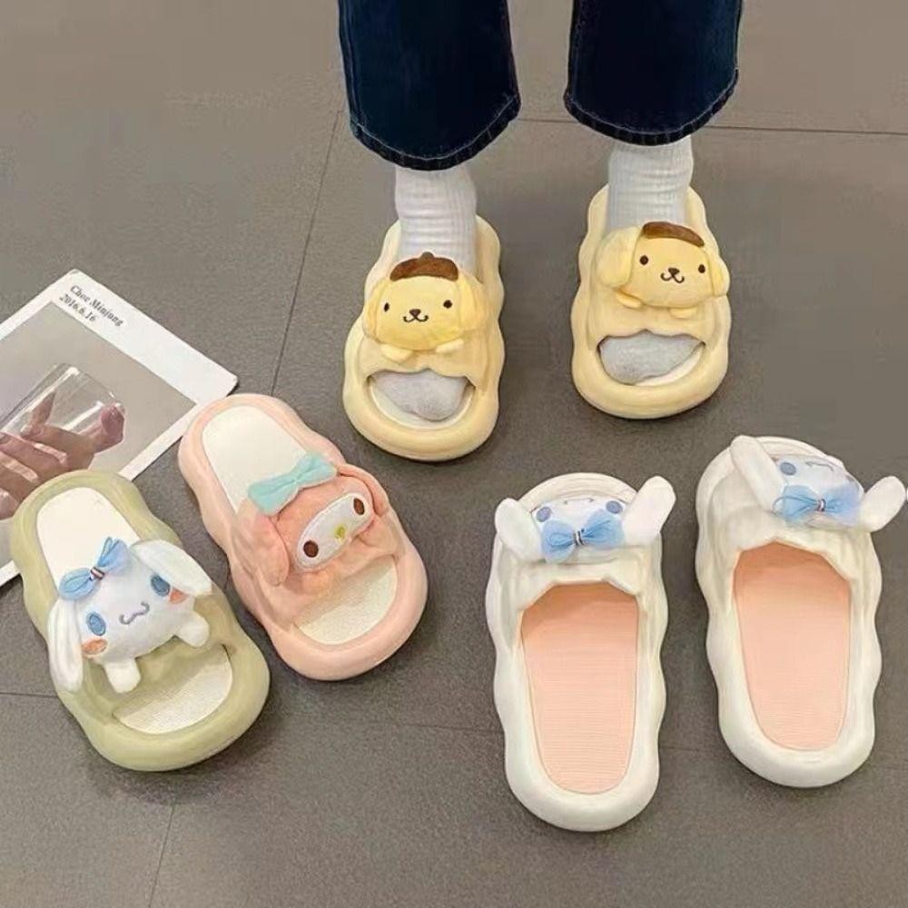 LYNDON Kawaii รองเท้าแตะเด็กผู้หญิง, Cinnamoroll การ์ตูนหอพักรองเท้าแตะ, สวมใส่ Anti-Slip อะนิเมะนุ่มหนารองเท้าในครัวเรือนหญิง