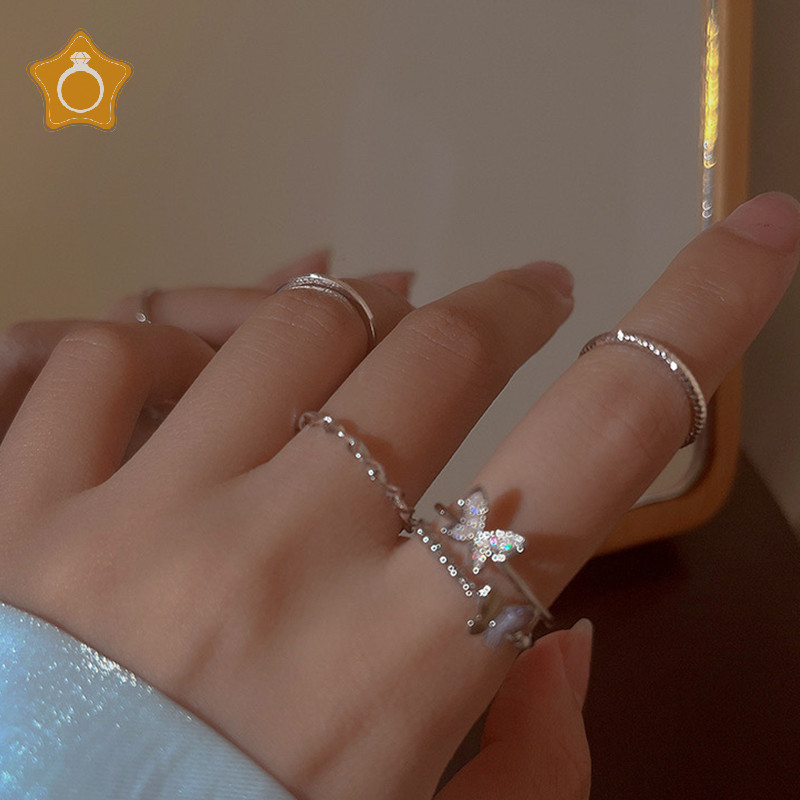 [IN ] 4pcs ธรรมดาวงกลมแหวนผีเสื ้ อชุดเงินเปิดปรับแฟชั ่ นส ่ วนบุคคลแหวนนิ ้ วมือสําหรับผู ้ หญิงอินเทรนด ์ เครื ่ องประดับ TH