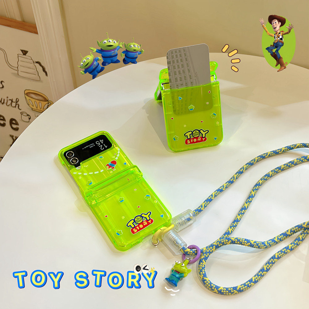 น่ารักสีเขียวปลอก Zflip7 Flip6 Flip5 อะนิเมะออกแบบรักสําหรับ Samsung Galaxy Z Flip 7 6 5 พร้อมโซ่เคสโทรศัพท์