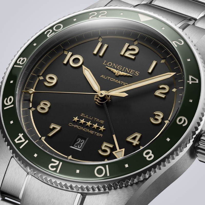 Longines LONGINES LONGINES Swiss Watch Pioneer Series Zulu Time Mechanical Belt นาฬิกาผู ้ ชาย L38124632 สายเหล ็ กสีดําถ ่ าน 42 มม