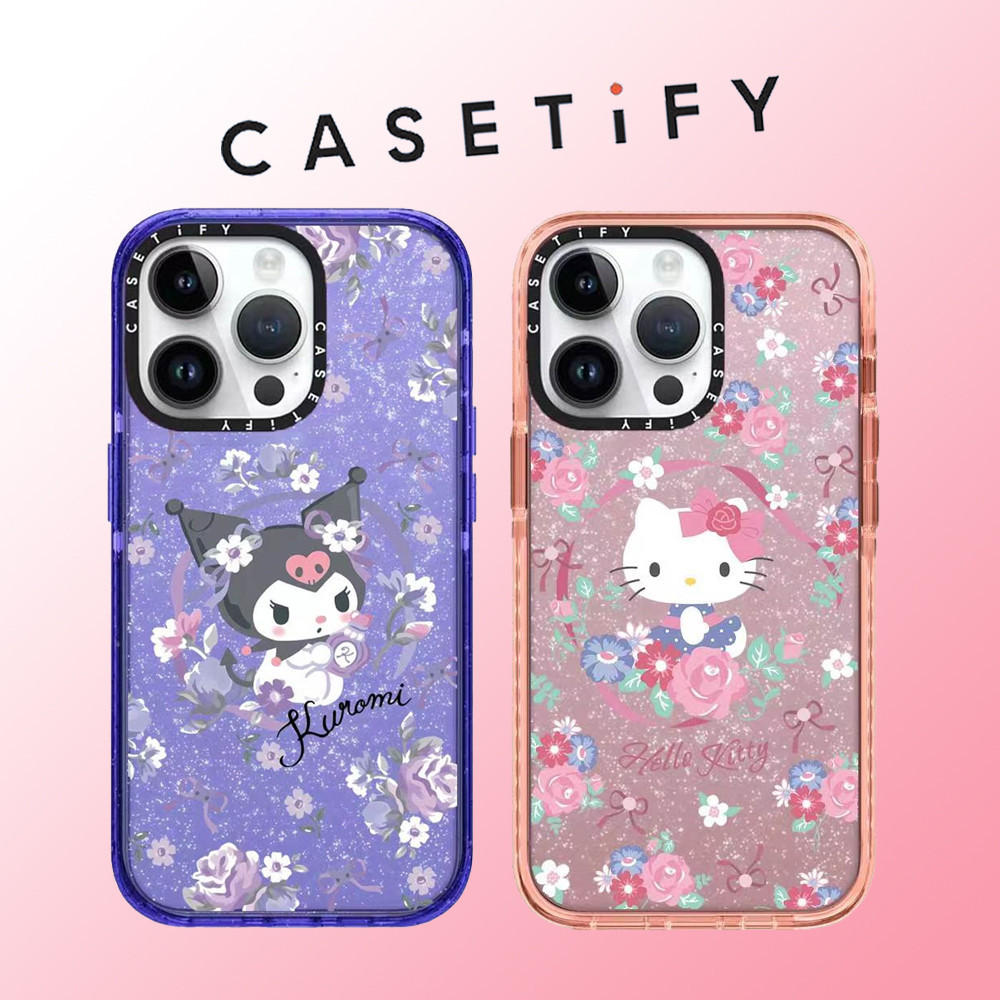 Casetify ดอกไม้การ์ตูนน่ารัก Glitter TPU เคสโทรศัพท์สําหรับ iPhone 15 Pro Max 14 ProMax plus 13 12 12Pro 12PM 11 โทรศัพท์กันกระแทกขอบนุ่มกรณีโทรศัพท์มือถือป้องกันกรณี