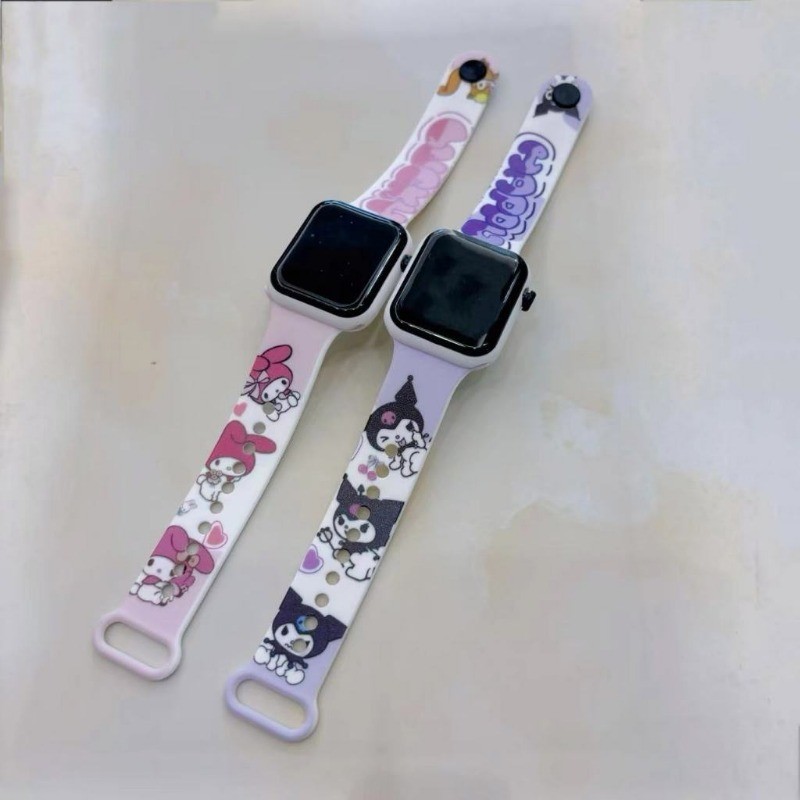 Kawaii Sanrio นาฬิกา Cinnamoroll Melody เด็ก LED Luminous นาฬิกา Kuromi Hello Kitty นักเรียนนาฬิกาข้อมือเด็กของขวัญวันเกิดของเล่น