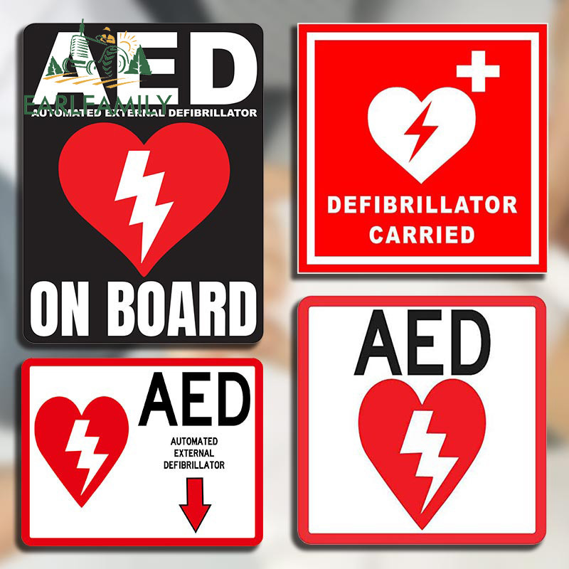 EARLFAMILY 13 ซม.สําหรับEED Defibrillator First Aid สติกเกอร์รถที่น่าสนใจที่น่าสนใจที่น่าสนใจ Scratch-Proof กระจกด้านหลังกีตาร์ไวนิลกันน้ํา Decal ตกแต่ง