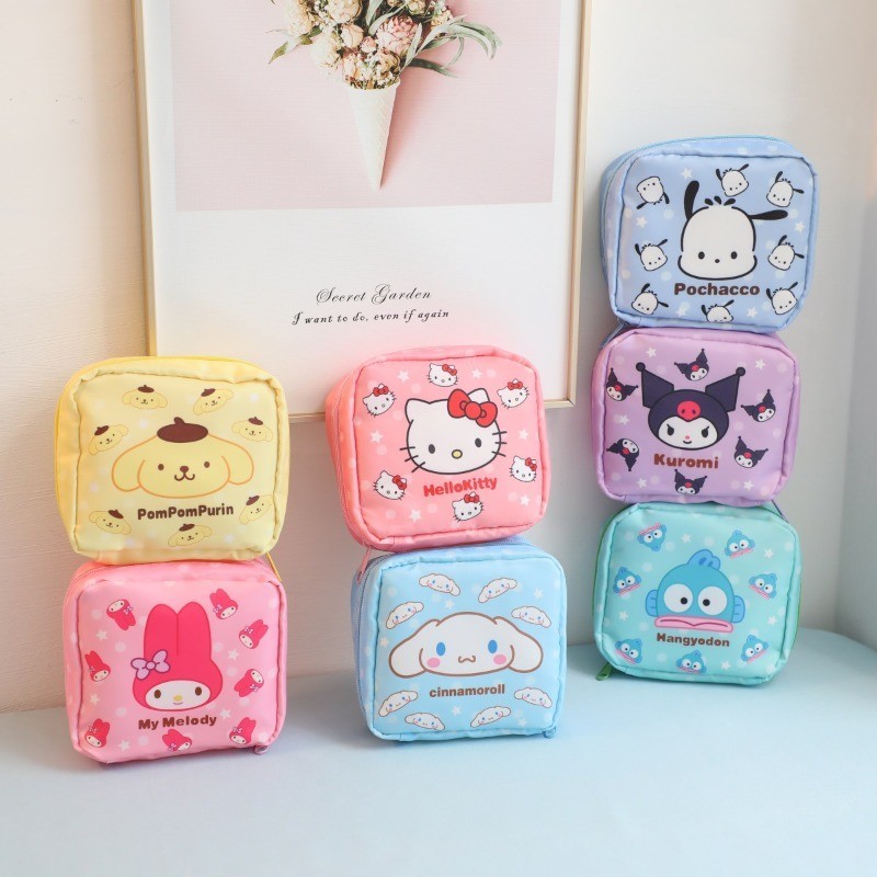 น่ารัก Sanrio Hello Kitty Travel แบบพกพาสาวผ้าอนามัยกระเป๋าขนาดใหญ่ความจุ My Melody Cinnamoroll ถุงเก็บรายเดือนกระเป๋าเหรียญกระเป๋าเครื่องสําอางขนาดเล็ก