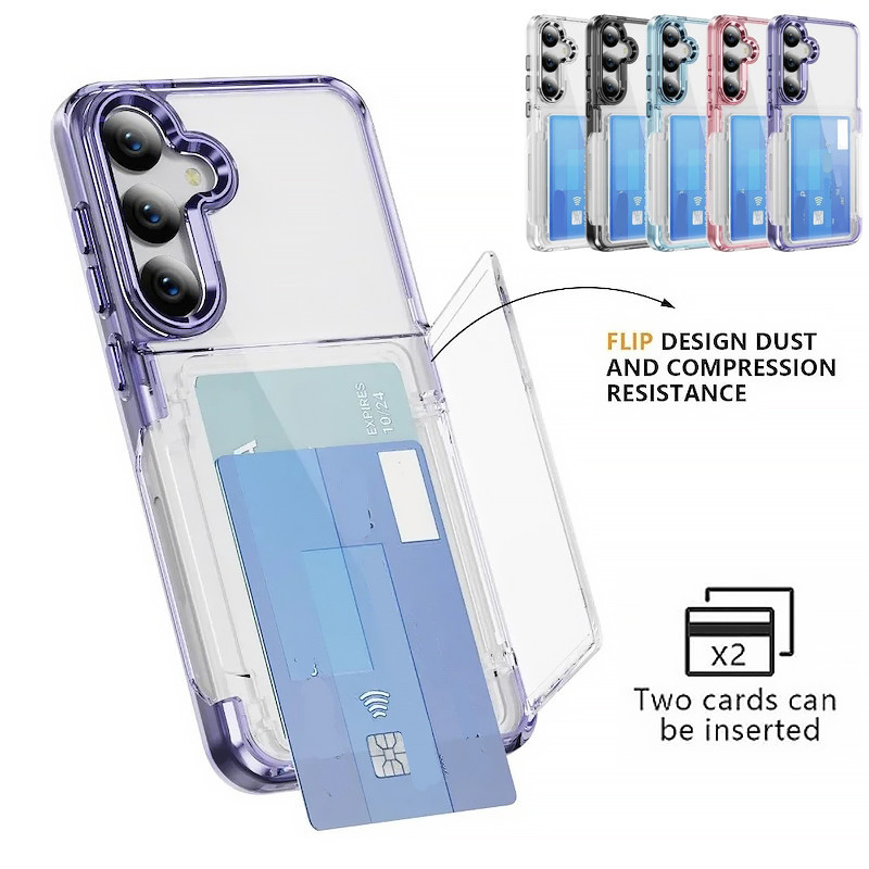 สําหรับ Samsung Galaxy S25 S23 S24 S22 Ultra Plus + กระเป๋าสตางค์ใสป้องกันเคสโทรศัพท์พร้อมผู้ถือบัตรเครดิตกันกระแทกฝาครอบโปร่งใส