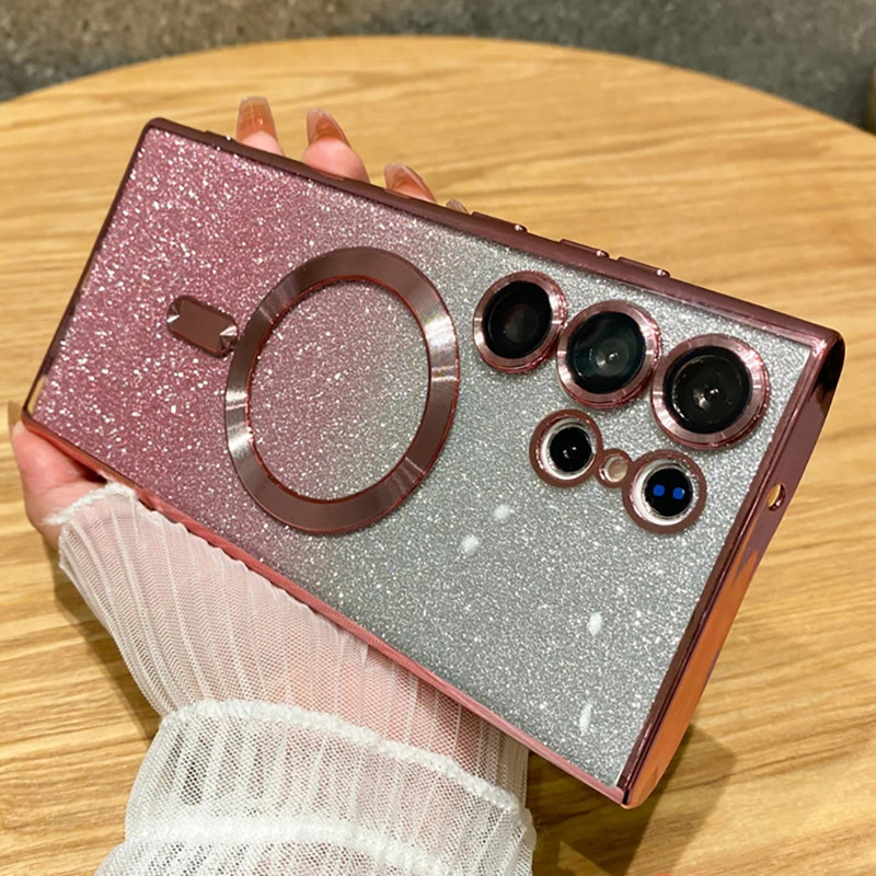 Glitter หรูหราแม่เหล็กผู้หญิงสําหรับ Samsung Galaxy A55 A35 A05 A05S A15 4G 5G S24 S23 S22 Ultra Plus กรณี
