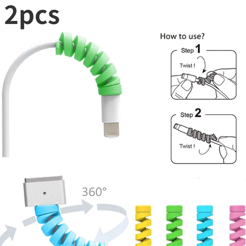 2 ชิ ้ นสายเกลียวสําหรับ Iphone Android Type C โทรศัพท ์ สายชาร ์ จ USB ฝาครอบ thumbnail 3