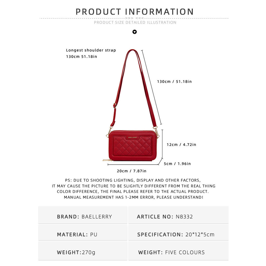 แฟชั ่ นของ Baellerry กระเป ๋ าโทรศัพท ์ มือถือซิปคู ่ กระเป ๋ าสะพายไหล ่ ใหม ่ กระเป ๋ าสตรีขนมเปียกปูน