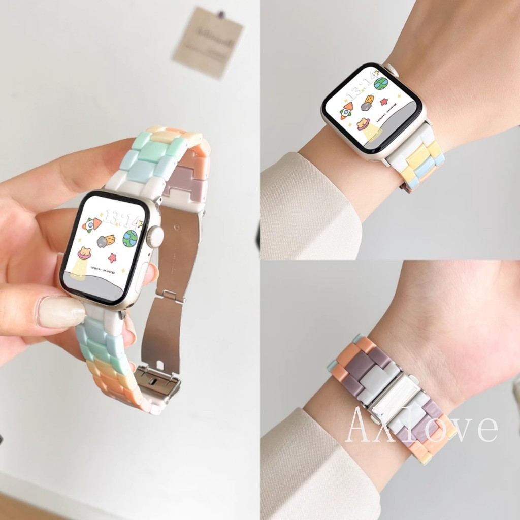ใหม่สายรุ้งสีสําหรับ แอปเปิล ดู 49มม อัลตร้า 9 8 7 6 5 กับ 4 3 2ฤดูร้อนสาวเรซิ่นสายสําหรับ ฉันดู 41มม.38มม.40มม.42มม.44มม.45มม.สร้อยข้อ