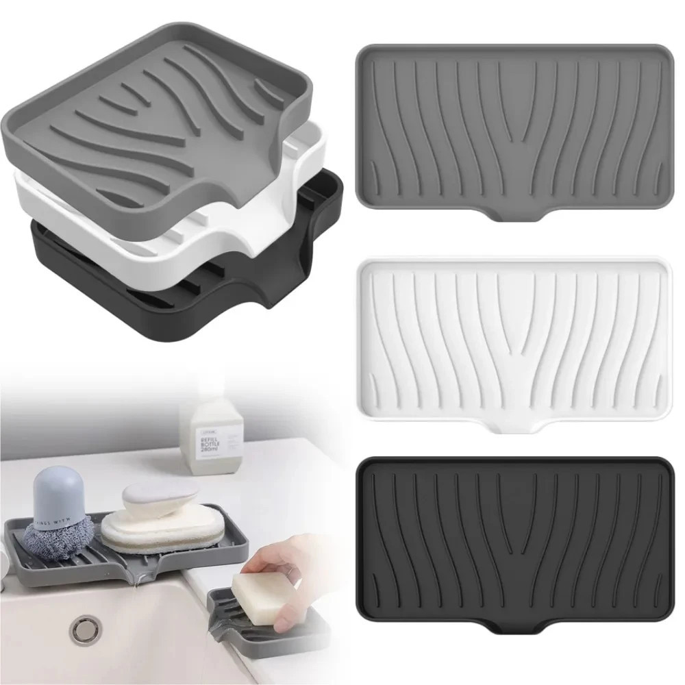 2pcs ซิลิโคนท่อระบายน้ํากล่องสบู่ห้องครัวห้องน้ํา Anti-slip ถาดอ่างล้างจาน Creative ซักผ้าตารางถาดสบู่สําหรับห้องครัวและห้องน้ําฟรี Punch ท่อระบายน้ํา Rack