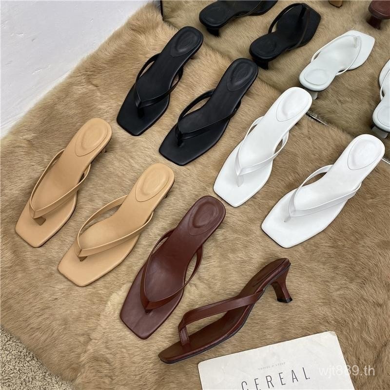 ยุโรปสไตล์อเมริกัน Flip-Flops รองเท้าแตะแฟชั่นผู้หญิงสวมใส่ด้านนอก 2024 ฤดูร้อนสไตล์ใหม่ Stiletto Niche สไตล์รองเท้าส้นสูง Flip-Flops ผู้หญิง