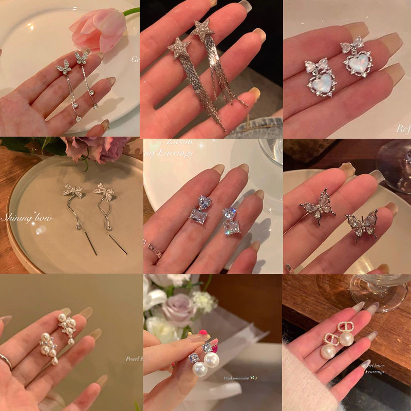 50 รูปแบบ INS Mini สาวน่ารัก S925 ต่างหูเงินหูแฟชั่นเครื่องประดับ Accesssory