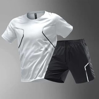 ZENOX ชุดกีฬาผู้ชาย พร้อมเสื้อยืดและกางเกงขาสั้น ทำจากผ้าไหมน้ำแข็ง แห้งไว น้ำหนักเบา ใส่สบาย เหมาะสำหรับการออกกำลังกายหลากหลายชนิด