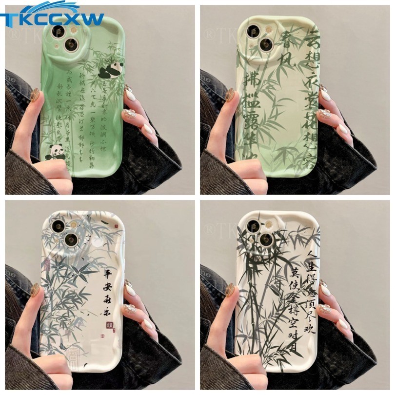 สําหรับ OPPO A60 A98 A95 A94 A79 A78 A58 A57 A77 A77S A56S A55 A54 A38 A18 สไตล์จีนไม้ไผ่เคสโทรศัพท์นุ่มปกหลัง