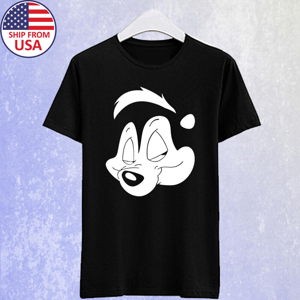 Pepe Le Pew เสื้อยืดสีดําผู้ชายโลโก้การ์ตูน