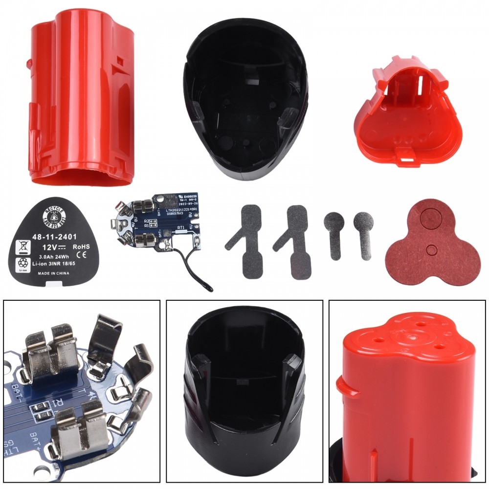 M12 ชุดเปลือกแบตเตอรี่สามเซลล์พร้อม PCB,สําหรับ-แบตเตอรี่ลิเธียมไอออน Milwaukee 12V ใหม่