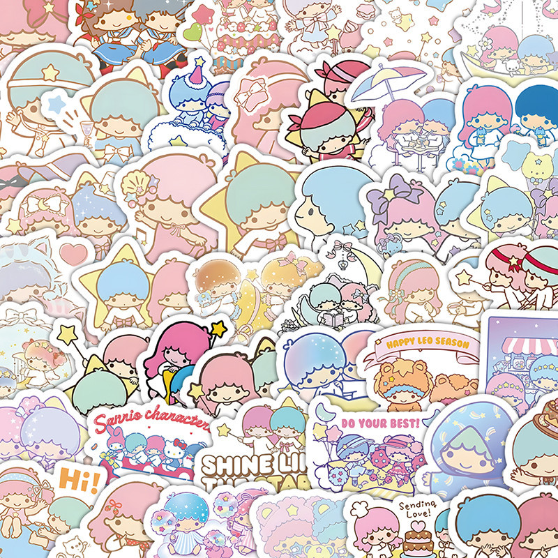 104pcs น่ารักการ์ตูน Sanrio LittleTwinStars กันน้ํา Graffiti สติกเกอร์สําหรับหมวกกันน็อคจักรยานบัญชีมือกรณีดินสอ Decals LanLanStickersWorld