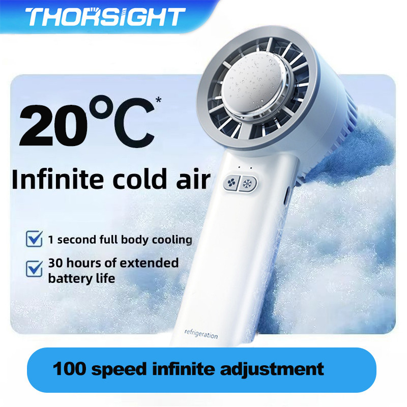 เย็นลดลง 20°C พัดลมมือถือ พัดลมพกพา พัดลมไร้สาย ความแรงลม3 ระดับ ทาด้วยน้ำแข็งได้ พัดลมไร้สาย ความแรงลม