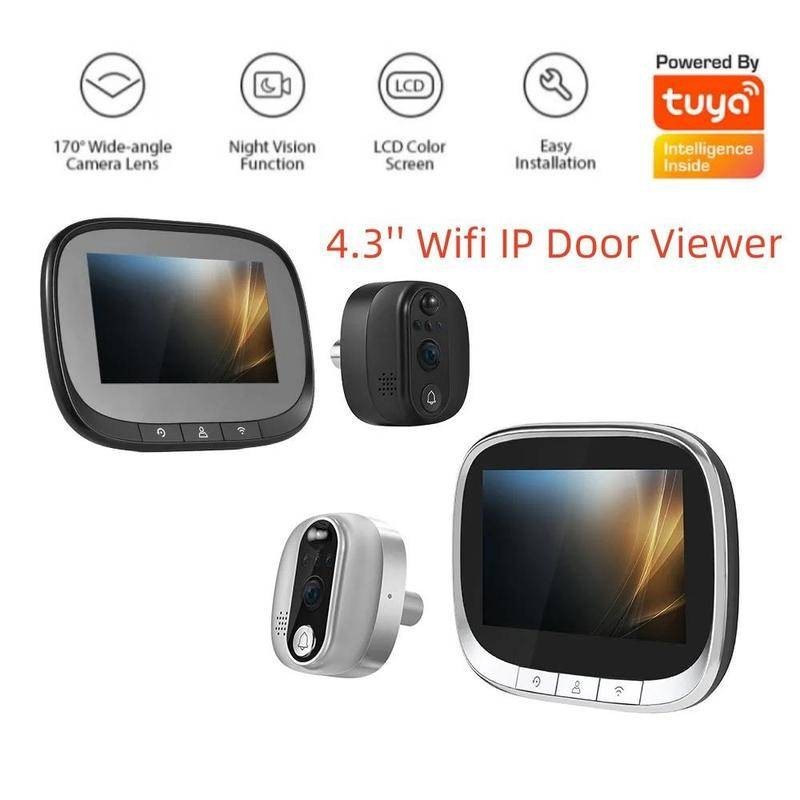 สมาร์ท Doorbell กล้อง 2.4GHz WiFi Peephole กล้อง 4.3 นิ้วจอแสดงผล IPS Tuya APP ไร้สาย Night PIR การต