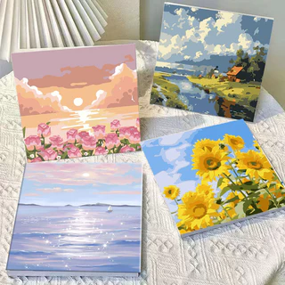 ระบายสีตามตัวเลข DiY ภาพวาดระบายสีตามตัวเลข ระบายสีตามเลข ภาพวาดสีน้ำมันดิจิตอลใส่กรอบ20X20ซม ของขวัญ DIYดภาพวาดตกแต่งผน