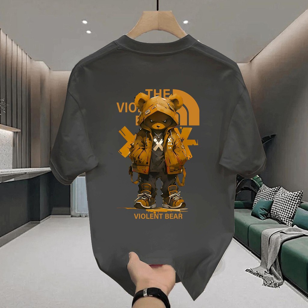 Top.street เสื้อยืด oversize "VIOLENT BEAR" t shirt cotton100% แฟชั่น แนวสตรีท สไตล์เกาหลี แขนสั้น unisex 2025 เสื้อชาย
