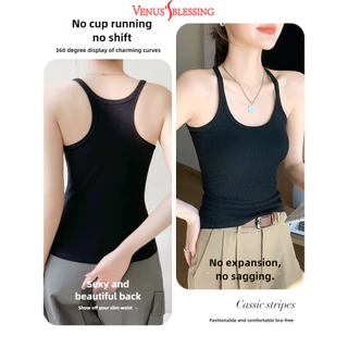 2 IN1 BRA-Top คุณภาพสูงสาวร้อน I-line Vest พร้อมสายคล้องไหล่บางผู้หญิงพร้อมแผ่นรองหน้าอกความงามกลับด้านบน