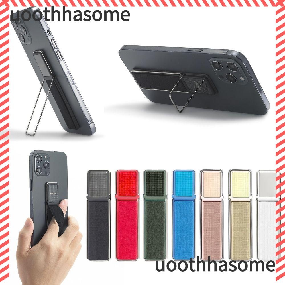 Uothhasome สายรัดขาตั้งโทรศัพท์, ที่วางแหวนโทรศัพท์มือถือแบบพับได้โลหะ, ขาตั้งโทรศัพท์มือถือมัลติฟังก์ชั่นแบบวงป้องกันการสูญหาย