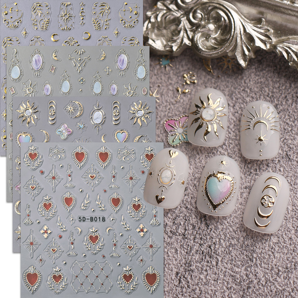 HAMA เล็บนูนสติกเกอร์เล็บขายส่ง Sun Star Moon French Hot Stamping นูนสติกเกอร์ตกแต่งเล็บ Decals