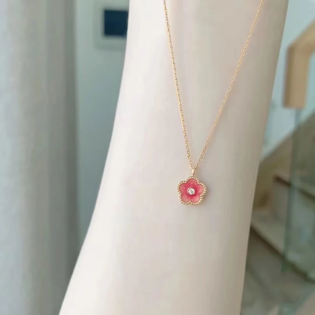 สร้อยคอดอกพีช เครื่องประดับดอกไม้สีชมพู สร้อยคอกระดูกไหปลาร้า สไตล์เกาหลีNecklaces