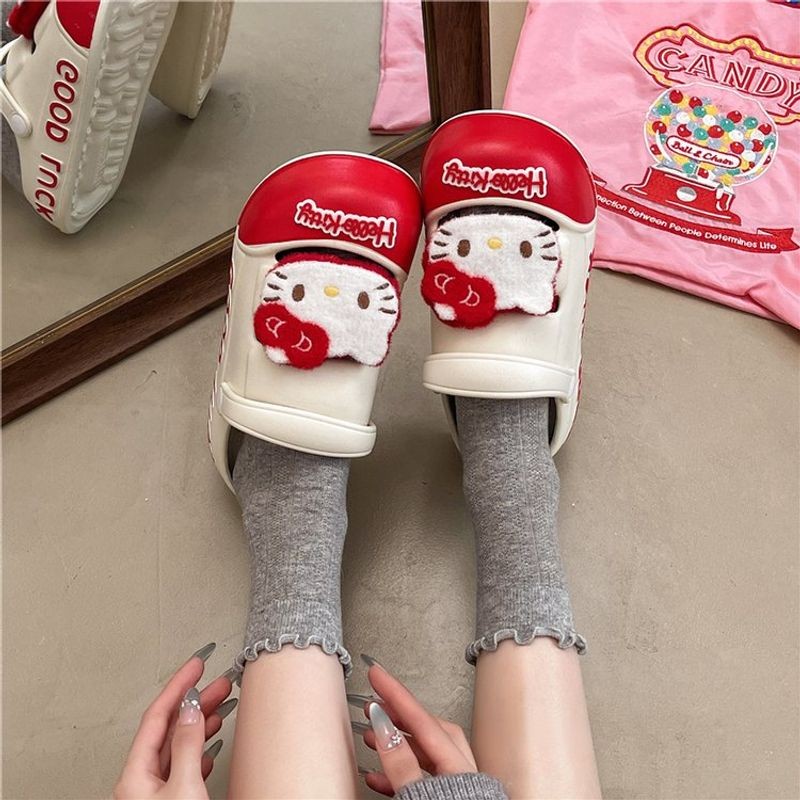 Stridiball ฤดูใบไม้ผลิใหม่ Hello Kitty Hole รองเท้าผู้หญิงยาง Sole Pu พื้นผิวรองเท้าแตะปิดนิ้วเท้า