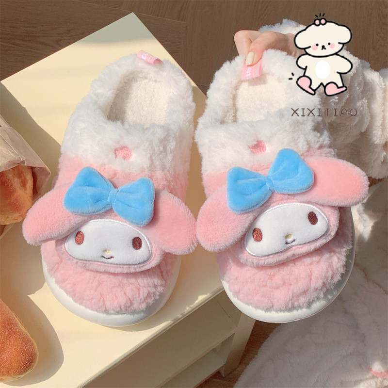 Xitiao Sanrio Hello Kitty รองเท้าแตะผ้าฝ้ายอุ่นตุ๊กตานักเรียนหญิงบ้านห้องนอนนุ่มสบายแต่เพียงผู้เดียว
