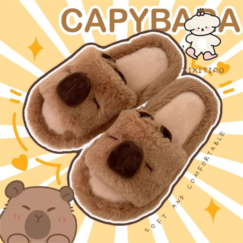 Xitiao รองเท้าแตะผ้าฝ้าย Capybara Capybara น่ารักหญิงฤดูใบไม้ร่วงฤดูหนาวนักเรียนให้ความอบอุ่น