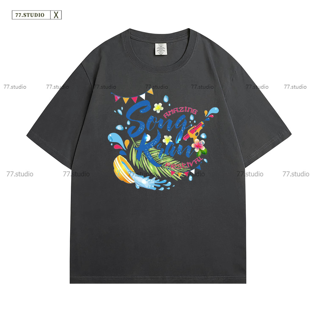COD（Songkran 2025）oversized T-shirt💐เสื้อยืดสงกรานต์🔫 ผ้าเนื้อนุ่ม เสื้อยืดแห้งไว สวมใส่สบาย แขนสั้น ญ-ช ใส่ได้ S-3XL รูปที่ 4