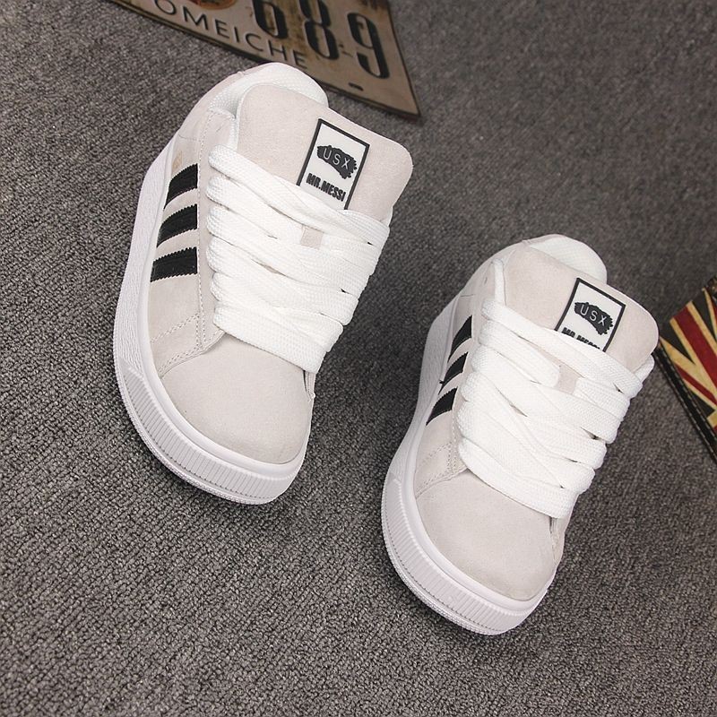 รองเท้าลําลอง Spring Stripes Heightening Bread Shoes Couple Classic ins Casual All-Match Retro รองเท้าผ้าใบ s