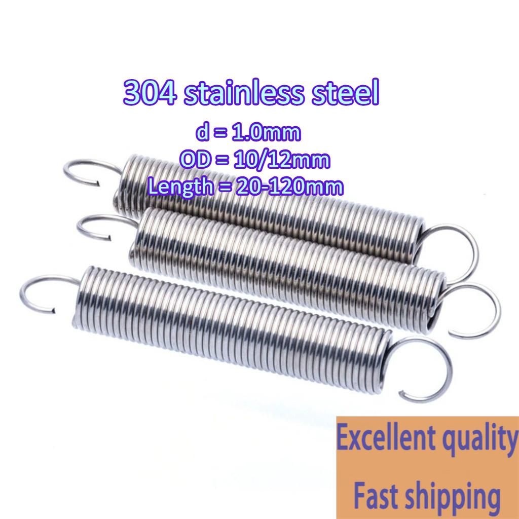 304 สแตนเลส สปริงแรงดึง/สปริง d=1.0mm,OD10/12mm,L=25~120mm สปริงดึงพร้อมตะขอ ทาประตูโรงรถ bunnings เครื่องแกว่ง
