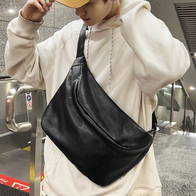 Street Wear Messenger Bag Mens Bag Casual Chest Bag Shoulder Bag Sports Dumpling Bag Female PU Leather Large Capacity Shoulder Bag Commuter Bag 3.11 a
