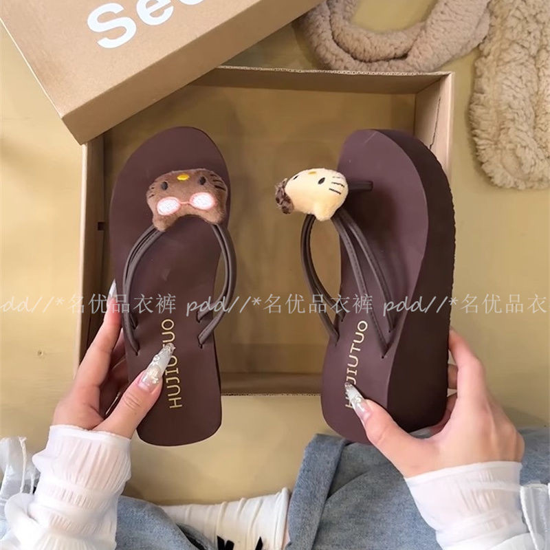Kitty Flip-Flops รองเท้าแตะชายหาดกันลื่นเพิ่มความสูง