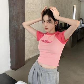 YY95 เสื้อยืดครอป สุดน่ารัก เเฟชั่นสไตล์เกาหลี เรียบง่าย สำหรับผู้หญิงใสๆ ใส่ได้ทุกแนว